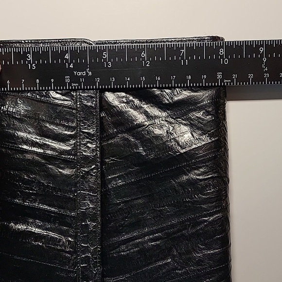 Vintage Eel Skin Leather Clutch Purse Black Fold Over Soft Pockets Handbag - Picture 16 of 16